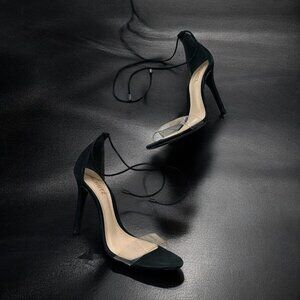 SCHUTZ Black Lace Up Clear Strap Heels Size 8.5